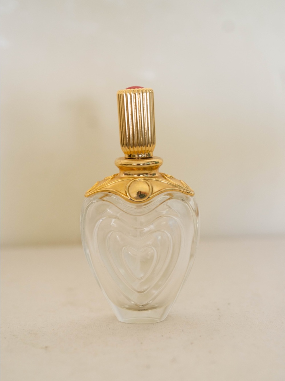 Vintage Avon Frosted Heart Perfume Bottle Gold Tone Filigree Vanity Collectible